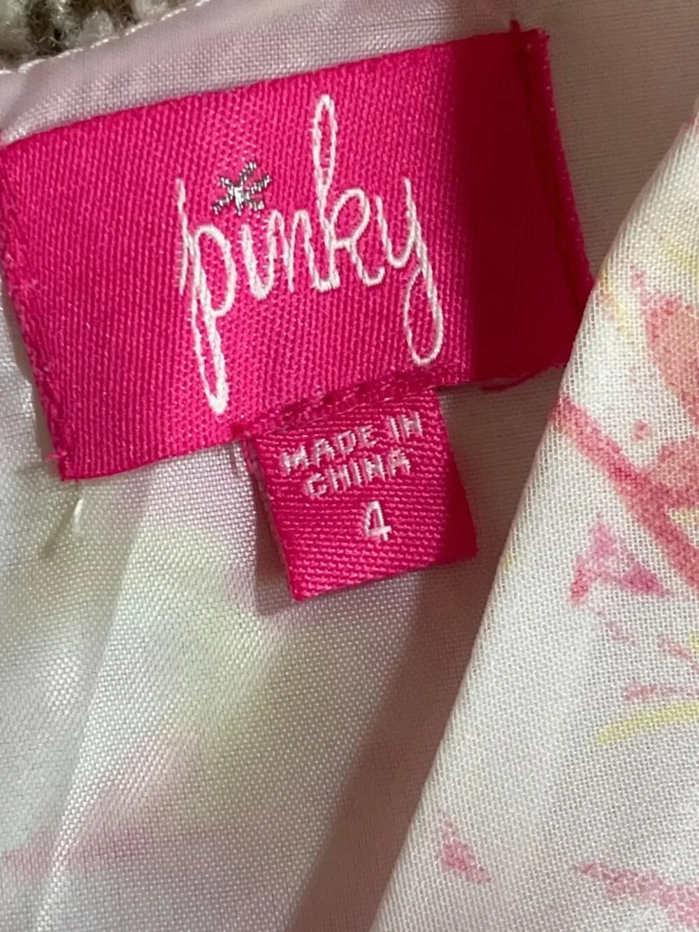 Pink White Floral Sleeveless Tiered Girls Dress With Pink Sash & Flower Size 4